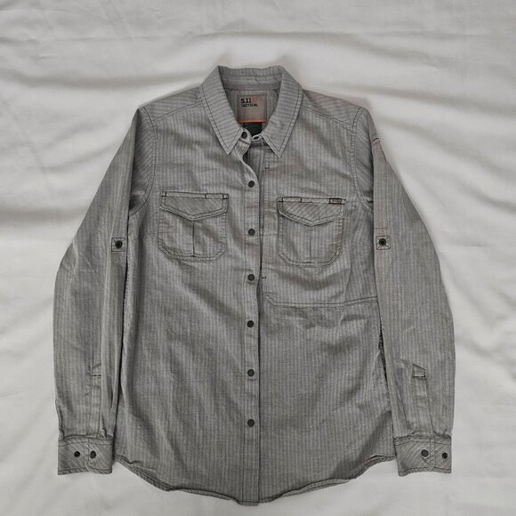 5.11 Tactical Men's Gray Striped Dual Chest Pockets Long Sleeve Shirt Size Small - Picture 3 of 16